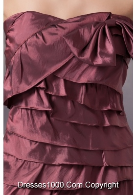 Burgundy Mini Prom Graduation Dress with Bowknot and Ruching