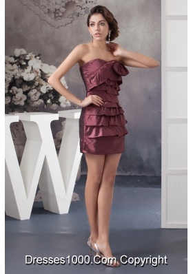 Burgundy Mini Prom Graduation Dress with Bowknot and Ruching