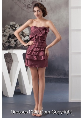 Burgundy Mini Prom Graduation Dress with Bowknot and Ruching
