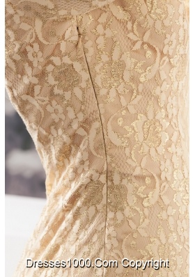 Champagne Ankle-length High-neck Prom Dress with Long Sleeves