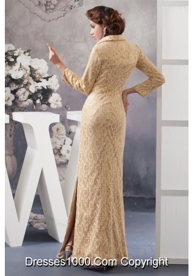 Champagne Ankle-length High-neck Prom Dress with Long Sleeves