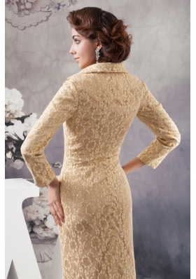 Champagne Ankle-length High-neck Prom Dress with Long Sleeves