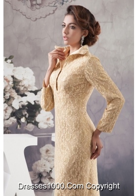 Champagne Ankle-length High-neck Prom Dress with Long Sleeves