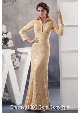 Champagne Ankle-length High-neck Prom Dress with Long Sleeves