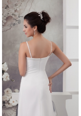 Column Spaghetti Straps White Wedding Dress with Ruche and Beading