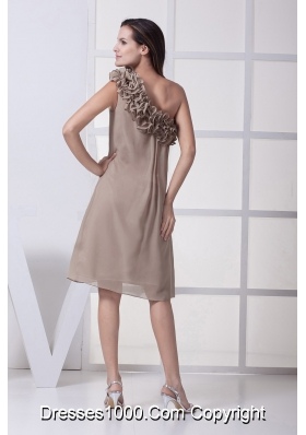 Empire Champagne Prom Dress with Ruffled One Shoulder Neckline