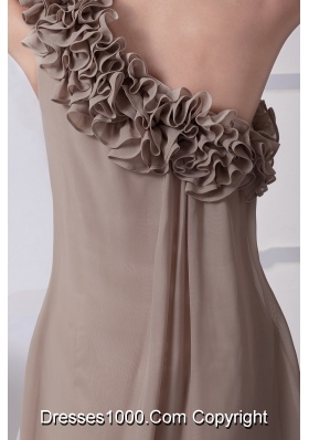 Empire Champagne Prom Dress with Ruffled One Shoulder Neckline