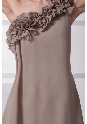 Empire Champagne Prom Dress with Ruffled One Shoulder Neckline