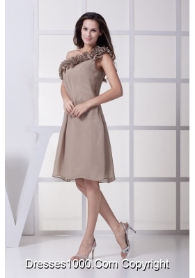 Empire Champagne Prom Dress with Ruffled One Shoulder Neckline