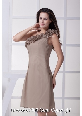 Empire Champagne Prom Dress with Ruffled One Shoulder Neckline