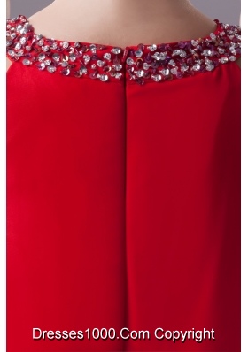 Empire Knee-length Prom Dress with Beadings Decorated Scoop Neckline