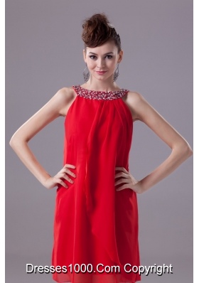 Empire Knee-length Prom Dress with Beadings Decorated Scoop Neckline