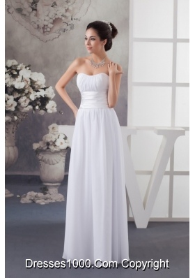 Empire Sweetheart Ruched White Dress for Wedding Floor-length