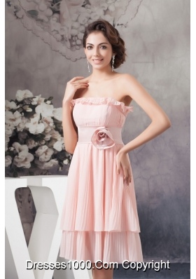 Flounced and Pleated Chiffon Prom Evening Dress with Flower