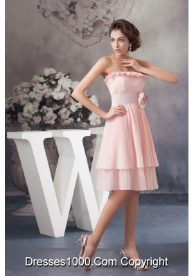 Flounced and Pleated Chiffon Prom Evening Dress with Flower