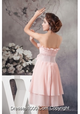 Flounced and Pleated Chiffon Prom Evening Dress with Flower