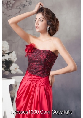 Flower and Lace Accent Red High-Low Prom Graduation Dress