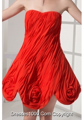 Flowers and Ruching Accent Mini-length Red Prom Homecoming Dress