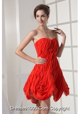 Flowers and Ruching Accent Mini-length Red Prom Homecoming Dress