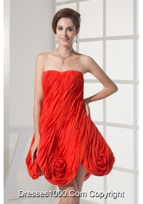 Flowers and Ruching Accent Mini-length Red Prom Homecoming Dress