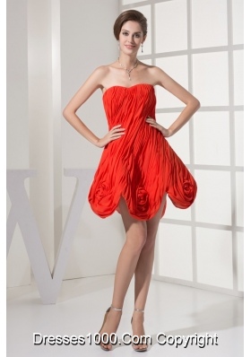 Flowers and Ruching Accent Mini-length Red Prom Homecoming Dress
