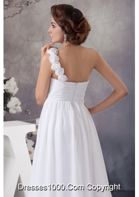 Flowery One Shoulder Chiffon Wedding Dress with Ruches and Court Train