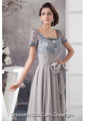 Gray Lace and Chiffon Prom Graduation Dress with Short Sleeves