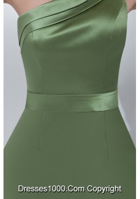 Layered One Shoulder Mini-length Prom Gown Dress in Olive Green