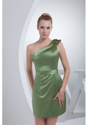 Layered One Shoulder Mini-length Prom Gown Dress in Olive Green