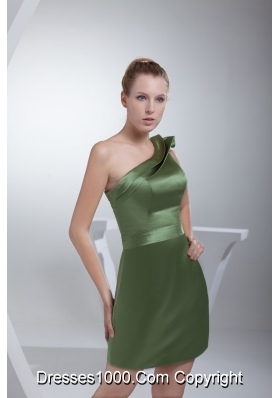 Layered One Shoulder Mini-length Prom Gown Dress in Olive Green