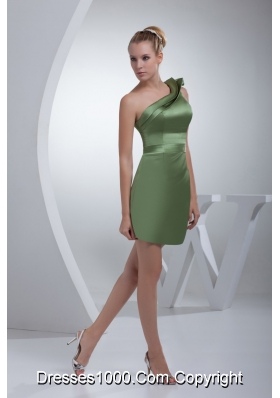 Layered One Shoulder Mini-length Prom Gown Dress in Olive Green