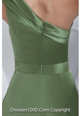 Layered One Shoulder Mini-length Prom Gown Dress in Olive Green