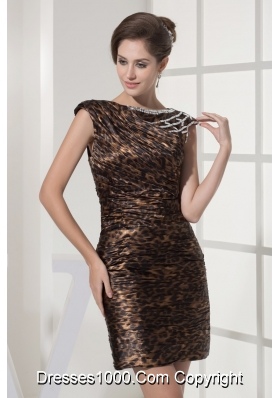 Leopard Cap Sleeves Sheath Mini-length Dress For Prom with Beading