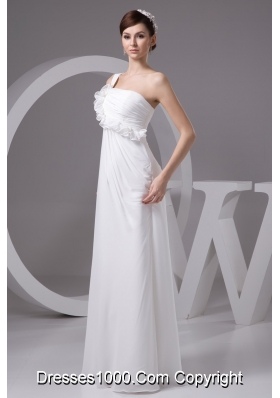 One Shoulder Floor-length Wedding Dresses with Ruches and Flowers