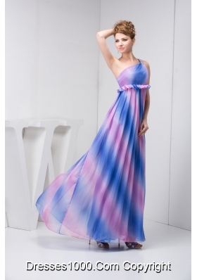 One Shoulder Pleated Prom Graduation Dress in Ombre Colors