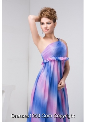 One Shoulder Pleated Prom Graduation Dress in Ombre Colors