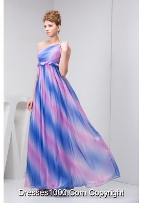 One Shoulder Pleated Prom Graduation Dress in Ombre Colors