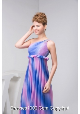 One Shoulder Pleated Prom Graduation Dress in Ombre Colors