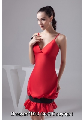 Pick-ups and Bowknot Accent Red Mini-length Prom Cocktail Dress