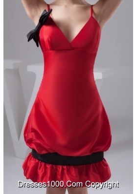 Pick-ups and Bowknot Accent Red Mini-length Prom Cocktail Dress