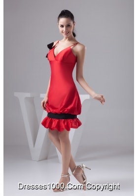 Pick-ups and Bowknot Accent Red Mini-length Prom Cocktail Dress