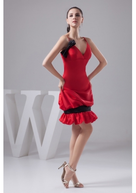 Pick-ups and Bowknot Accent Red Mini-length Prom Cocktail Dress