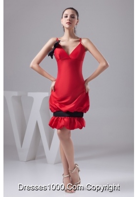Pick-ups and Bowknot Accent Red Mini-length Prom Cocktail Dress
