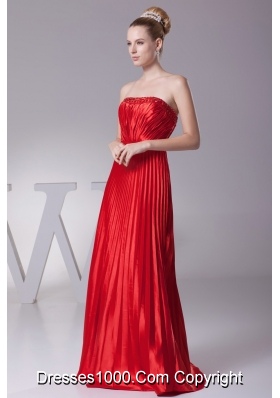 Pleated Princess Floor-length Prom Dress with Diamonds and Ribbon