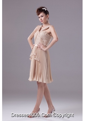 Pleating and Ruffles V-neck Knee-length Prom Dresses in Champagne