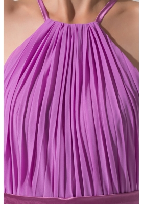 Pleating Decorated Halter Top Ankle-length  Prom Dresses with Sash