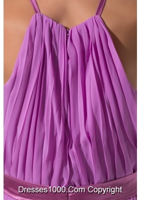 Pleating Decorated Halter Top Ankle-length  Prom Dresses with Sash