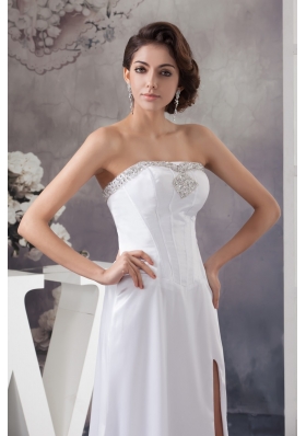 Popular Strapless Floor-length Bridal Gowns with Beading and High Slit