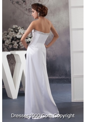 Popular Strapless Floor-length Bridal Gowns with Beading and High Slit