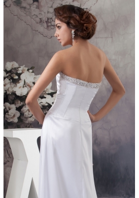 Popular Strapless Floor-length Bridal Gowns with Beading and High Slit